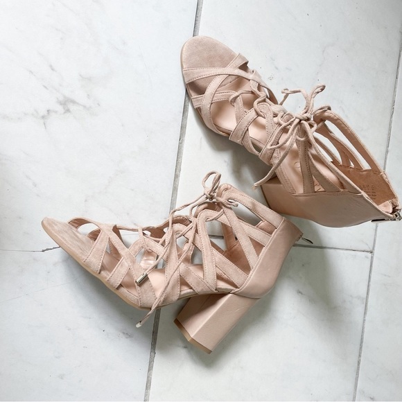 Franco Sarto Shoes - Franco SARTO Womens Lace Up Taupe Suede Heeled Dress Sandals Size 9.5